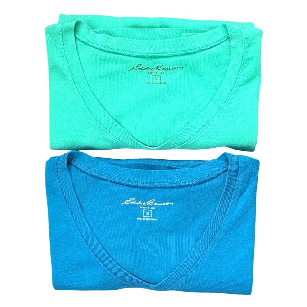 A1 Eddie Bauer T-Shirt 2 Pack Cotton V-Neck Classic Outdoor Bundle Teal Green